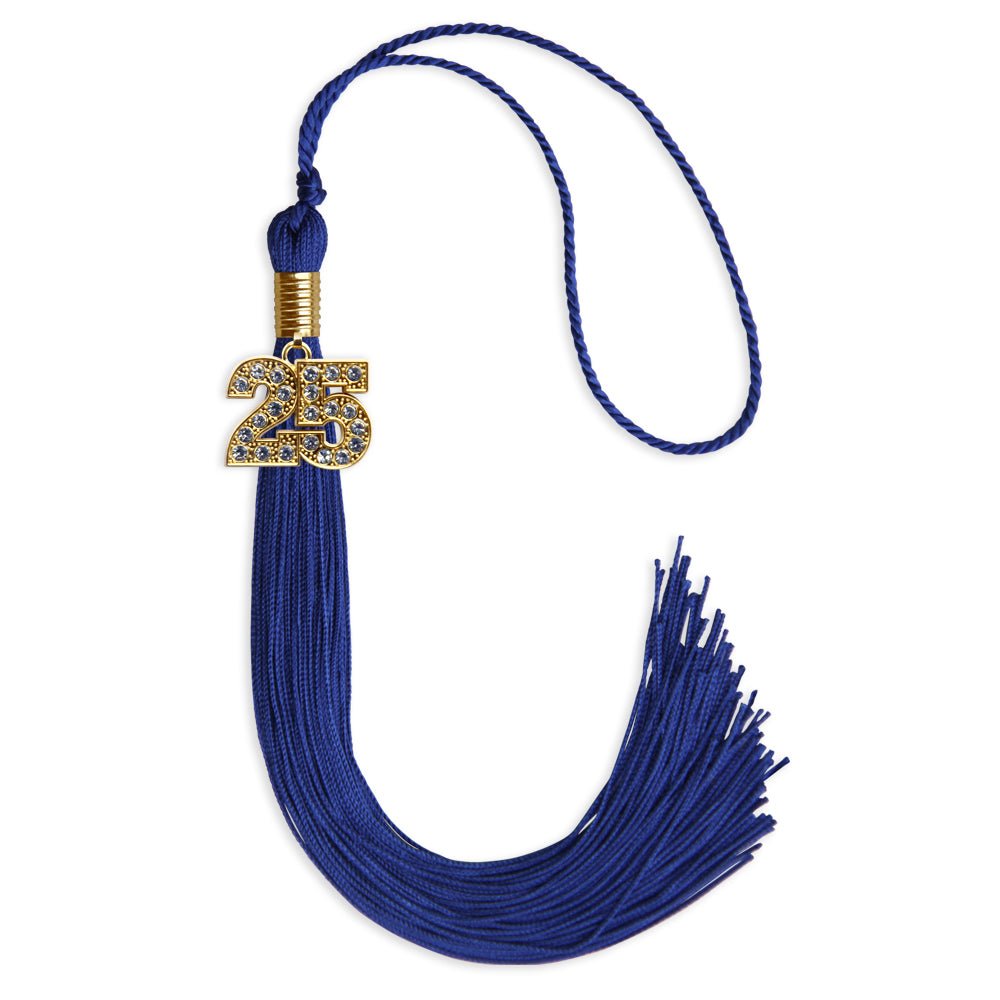 Royal Blue Graduation Tassel with Gold Bling Charm by Wholesale Grad Supply