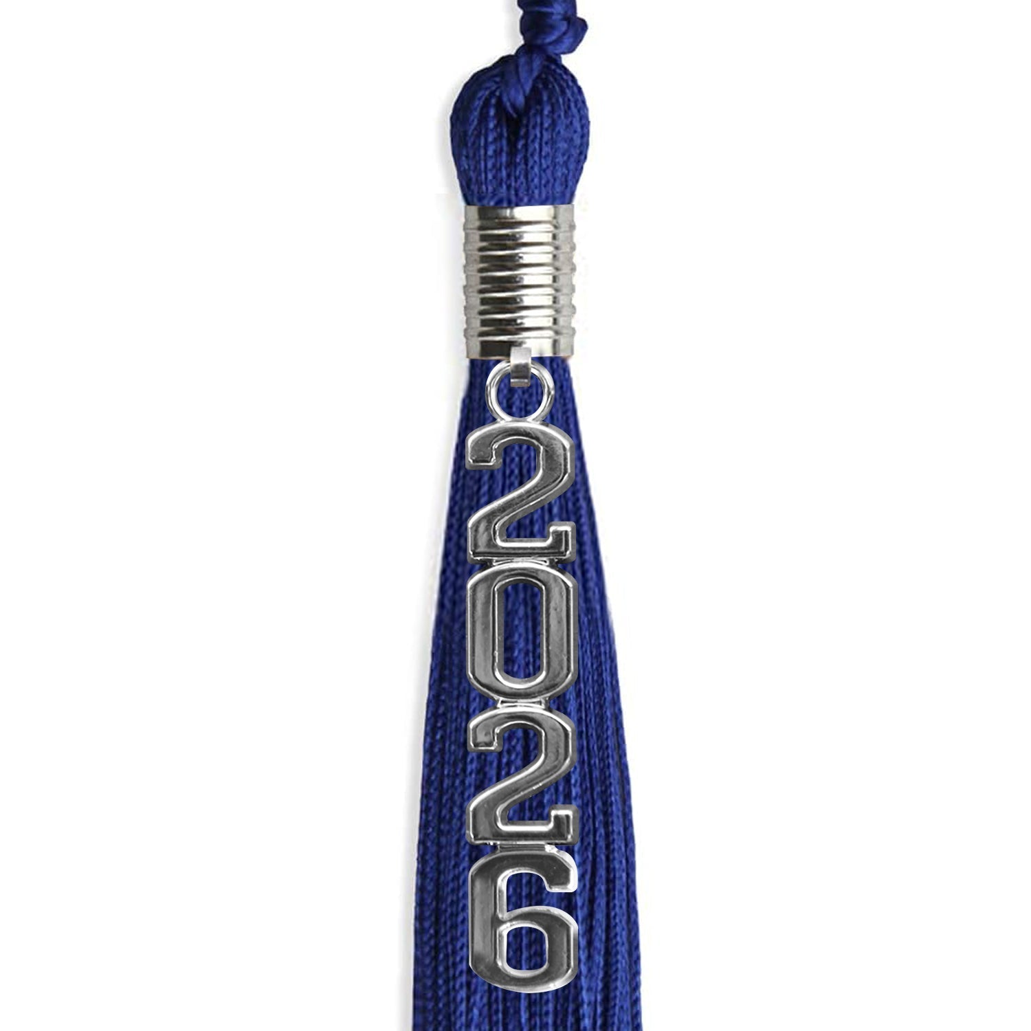 Royal Blue Graduation Tassel with Silver Stacked Date Drop by Wholesale Grad Supply