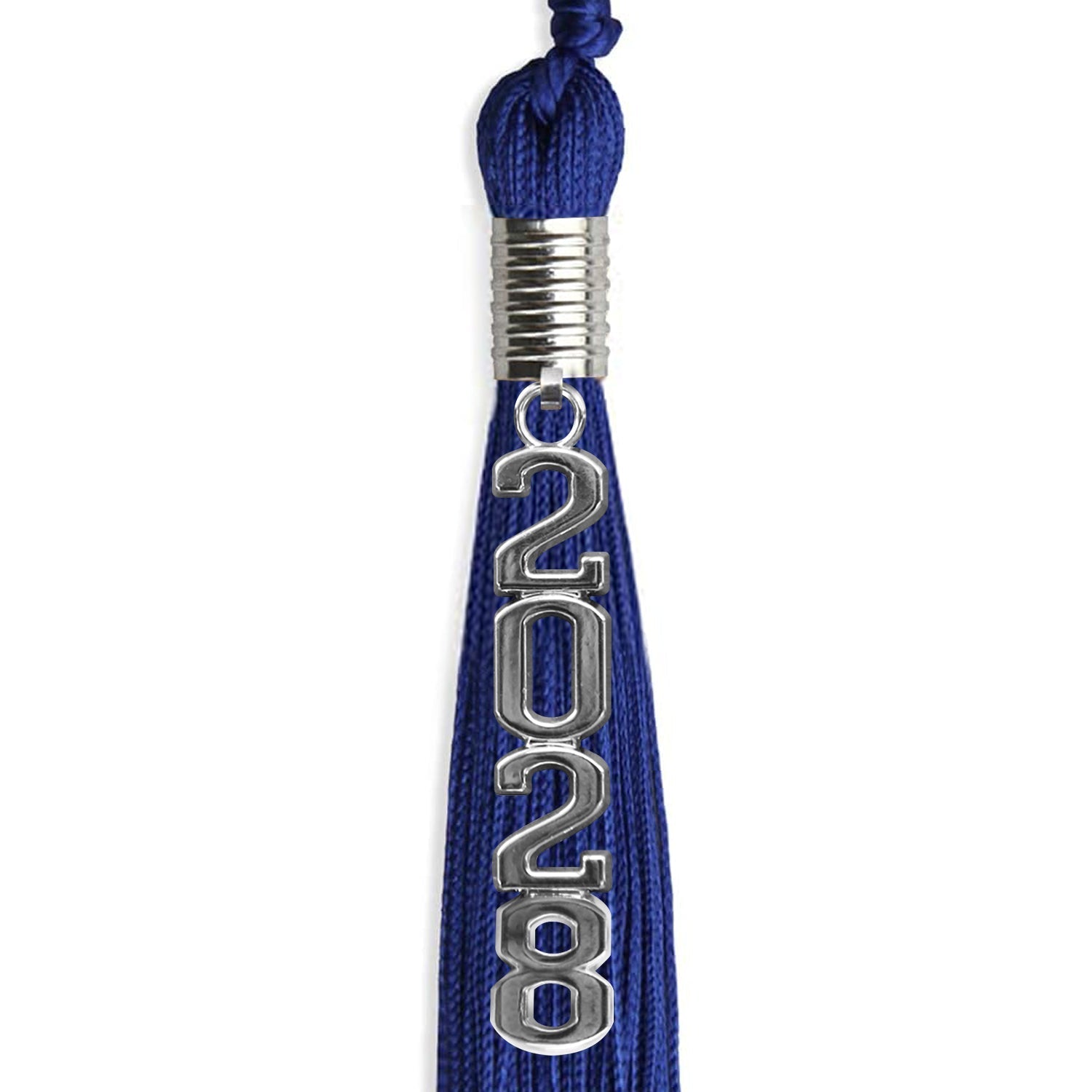 Royal Blue Graduation Tassel with Silver Stacked Date Drop by Wholesale Grad Supply