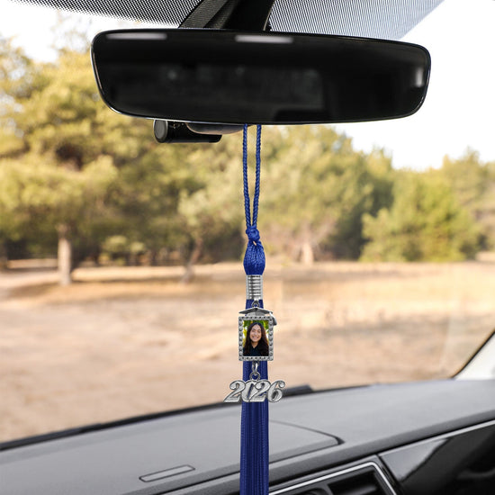 Royal Blue Tassel with Photo Frame Charm and Year Date Drop by Wholesale Grad Supply