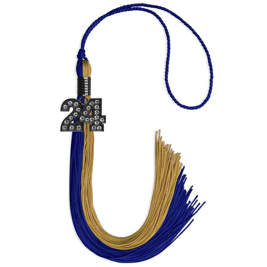 Royal Blue/Antique Gold Graduation Tassel with Black Bling Charm by Wholesale Grad Supply