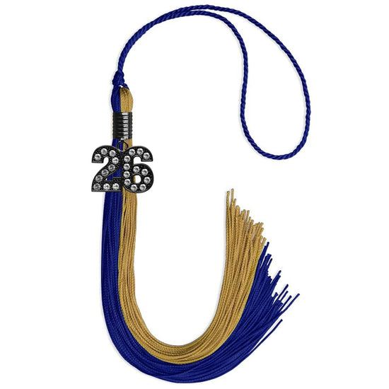 Royal Blue/Antique Gold Graduation Tassel with Black Bling Charm by Wholesale Grad Supply