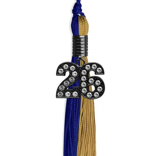 Royal Blue/Antique Gold Graduation Tassel with Black Bling Charm by Wholesale Grad Supply
