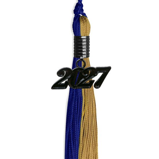 Royal Blue/Antique Gold Graduation Tassel with Black Bling Charm by Wholesale Grad Supply