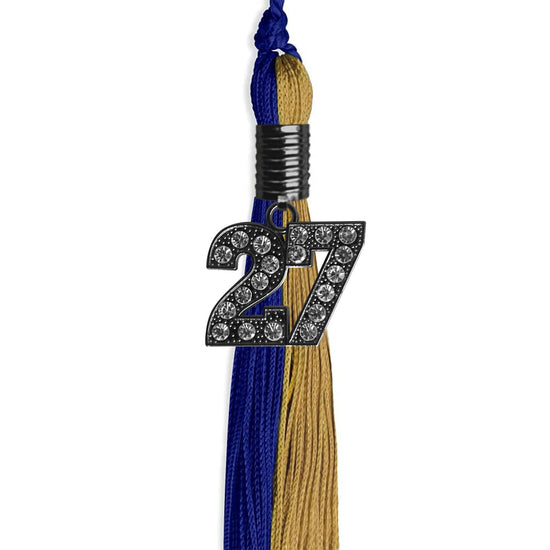 Royal Blue/Antique Gold Graduation Tassel with Black Bling Charm by Wholesale Grad Supply