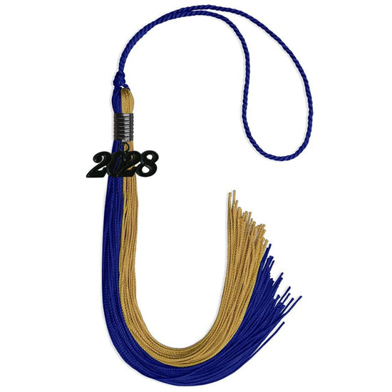 Royal Blue/Antique Gold Graduation Tassel with Black Bling Charm by Wholesale Grad Supply
