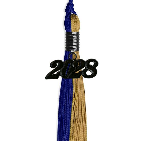 Royal Blue/Antique Gold Graduation Tassel with Black Bling Charm by Wholesale Grad Supply