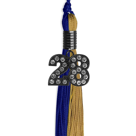 Royal Blue/Antique Gold Graduation Tassel with Black Bling Charm by Wholesale Grad Supply
