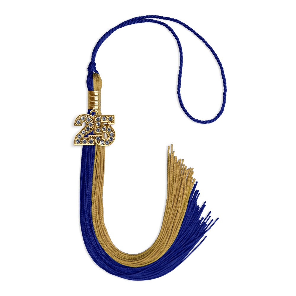 Royal Blue/Antique Gold Graduation Tassel with Gold Bling Charm by Wholesale Grad Supply