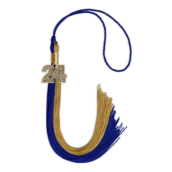 Royal Blue/Antique Gold Graduation Tassel with Gold Bling Charm by Wholesale Grad Supply
