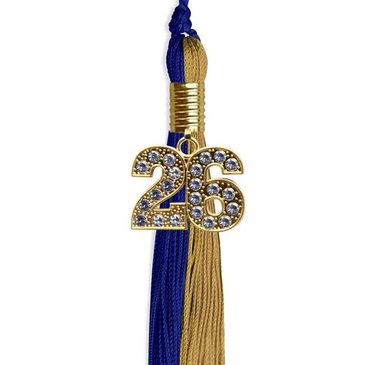 Royal Blue/Antique Gold Graduation Tassel with Gold Bling Charm by Wholesale Grad Supply