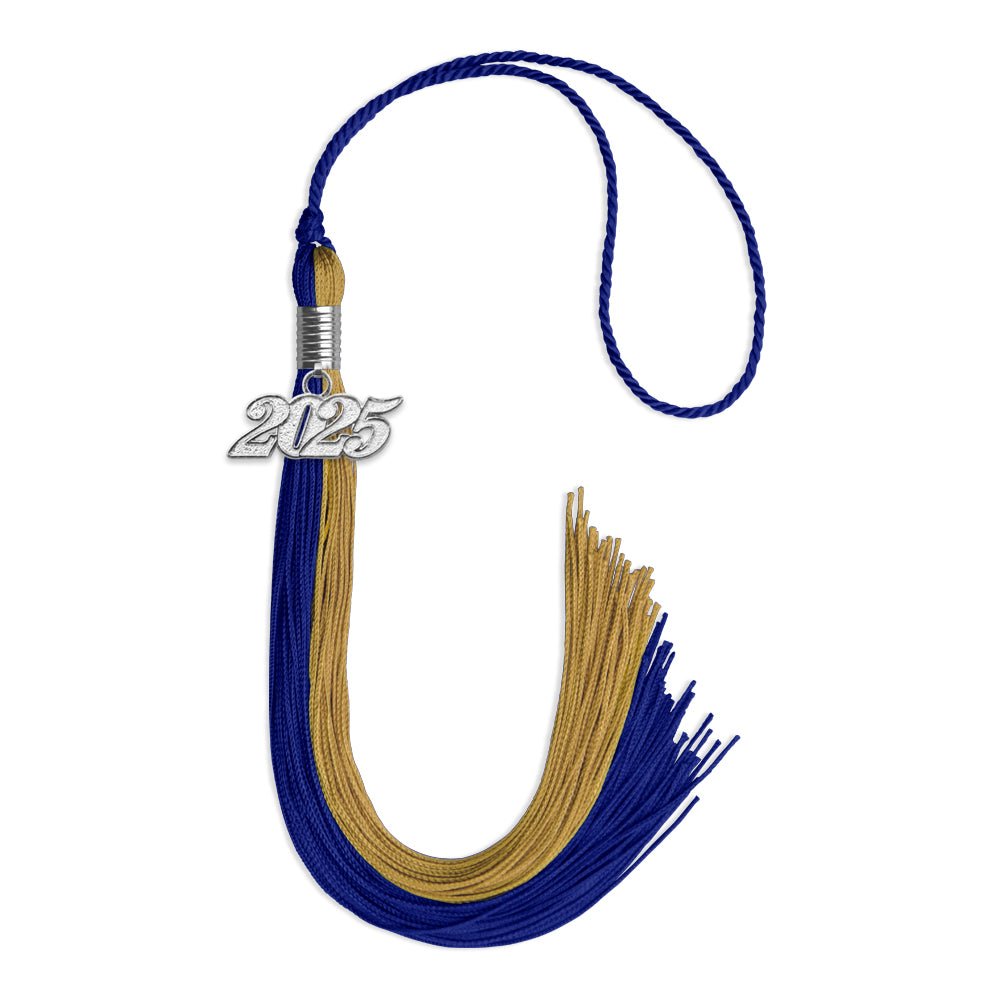 Royal Blue/Antique Gold Graduation Tassel with Silver Bling Charm by Wholesale Grad Supply
