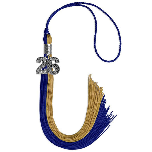 Royal Blue/Antique Gold Graduation Tassel with Silver Bling Charm by Wholesale Grad Supply