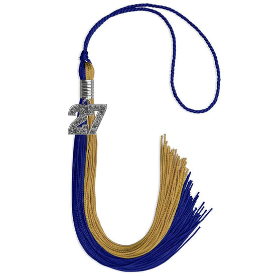 Royal Blue/Antique Gold Graduation Tassel with Silver Bling Charm by Wholesale Grad Supply