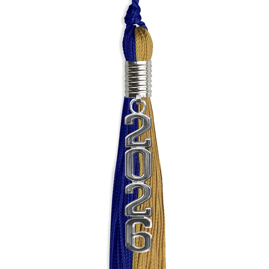 Royal Blue/Antique Gold Graduation Tassel with Silver Stacked Date Drop by Wholesale Grad Supply