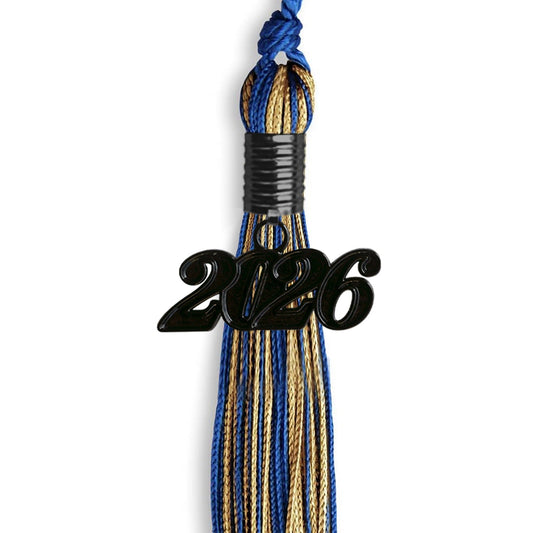 Royal Blue/Antique Gold Mixed Color Graduation Tassel with Black Bling Charm by Wholesale Grad Supply