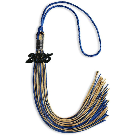 Royal Blue/Antique Gold Mixed Color Graduation Tassel with Black Bling Charm by Wholesale Grad Supply