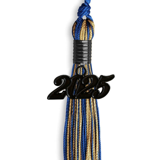 Royal Blue/Antique Gold Mixed Color Graduation Tassel with Black Bling Charm by Wholesale Grad Supply