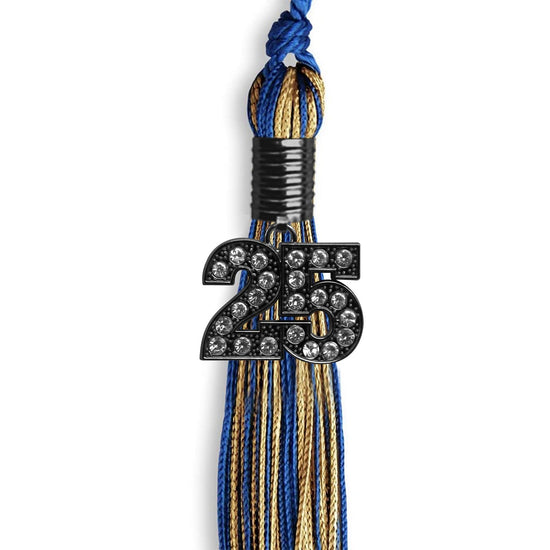 Royal Blue/Antique Gold Mixed Color Graduation Tassel with Black Bling Charm by Wholesale Grad Supply