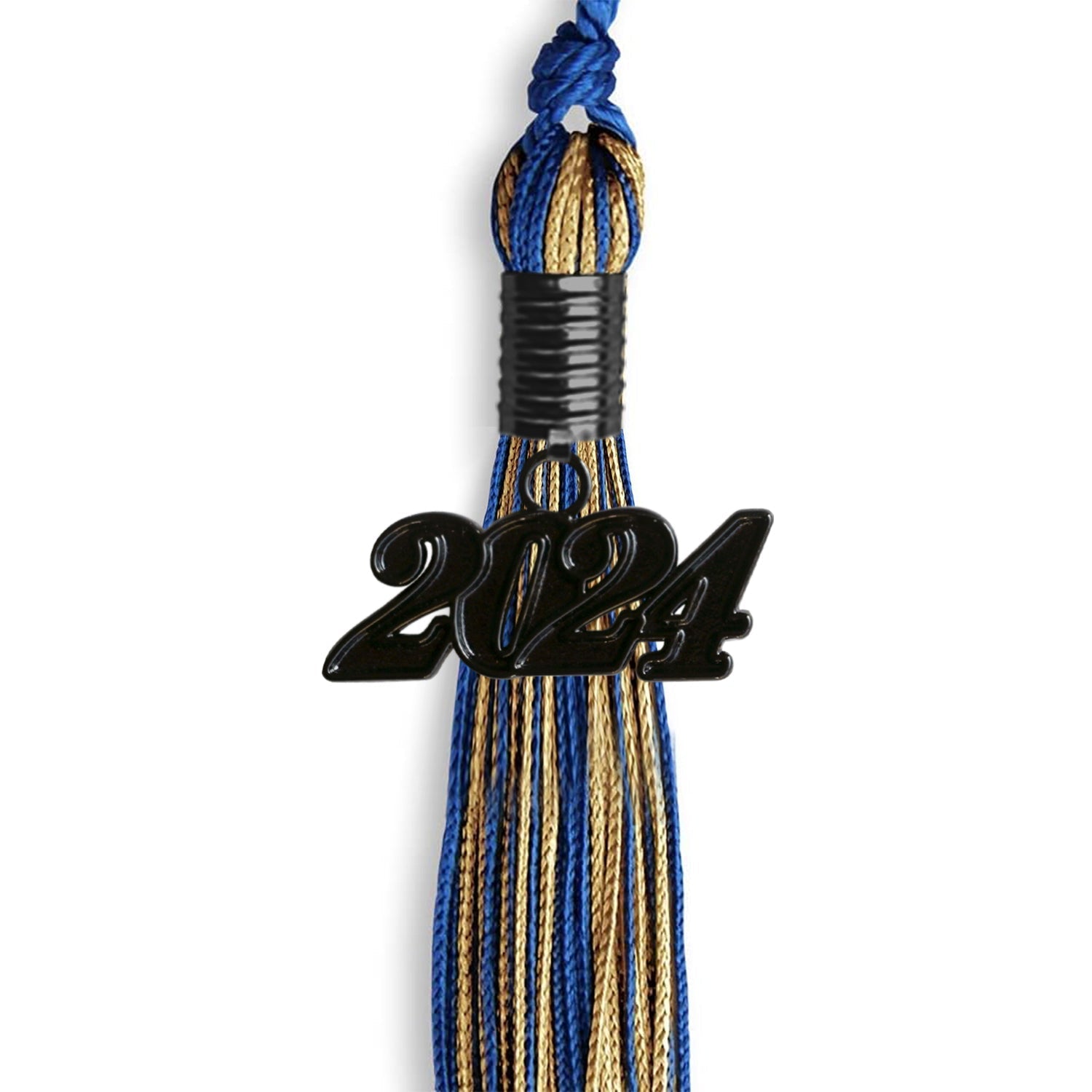 Royal Blue/Antique Gold Mixed Color Graduation Tassel with Black Bling Charm by Wholesale Grad Supply