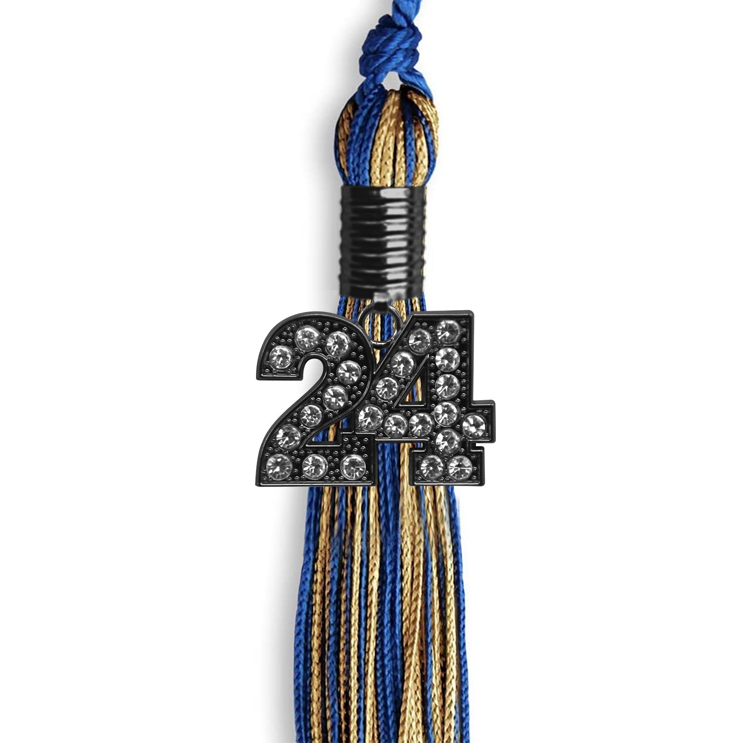 Royal Blue/Antique Gold Mixed Color Graduation Tassel with Black Bling Charm by Wholesale Grad Supply