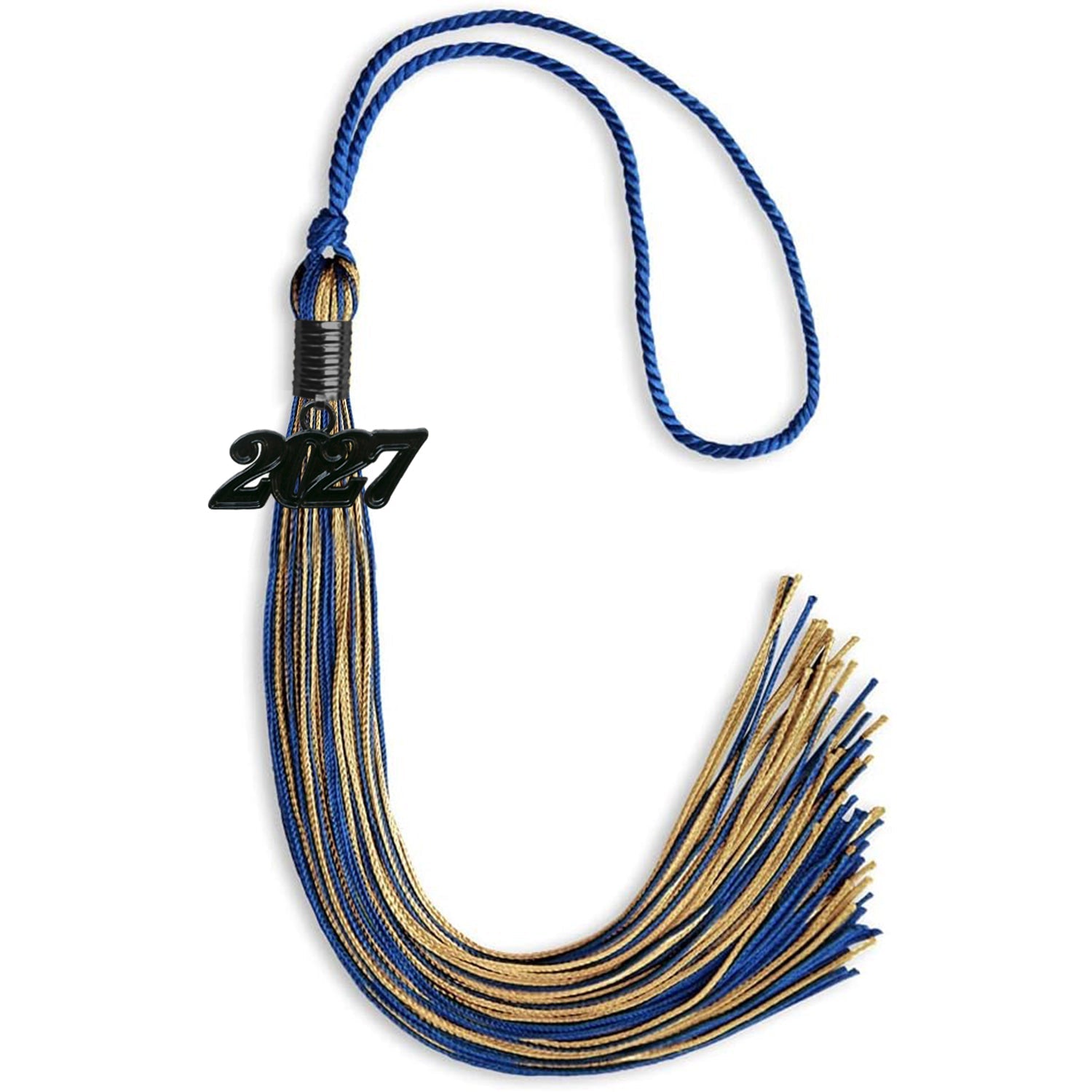 Royal Blue/Antique Gold Mixed Color Graduation Tassel with Black Bling Charm by Wholesale Grad Supply