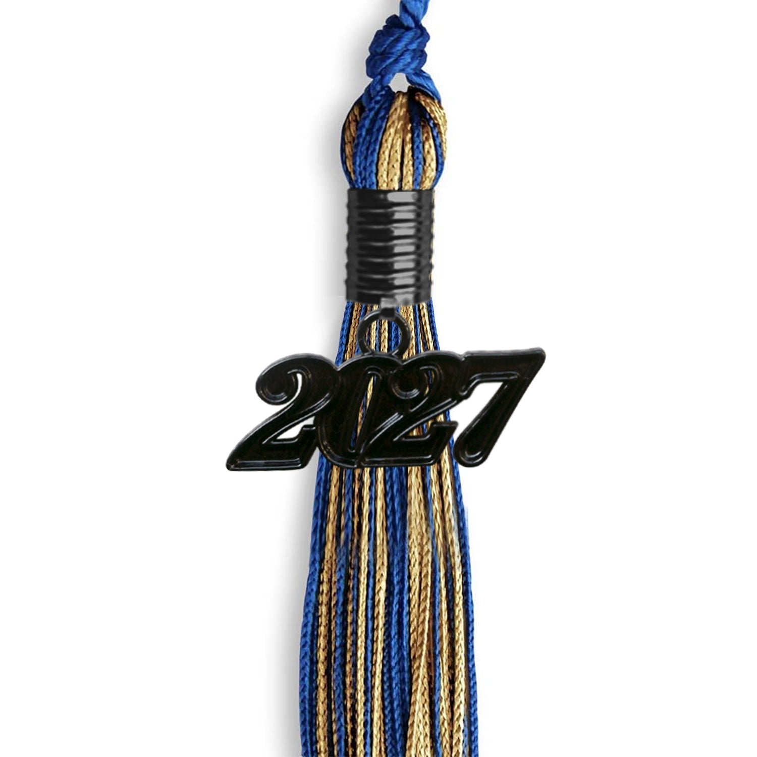 Royal Blue/Antique Gold Mixed Color Graduation Tassel with Black Bling Charm by Wholesale Grad Supply