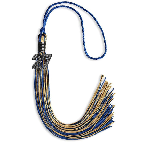 Royal Blue/Antique Gold Mixed Color Graduation Tassel with Black Bling Charm by Wholesale Grad Supply