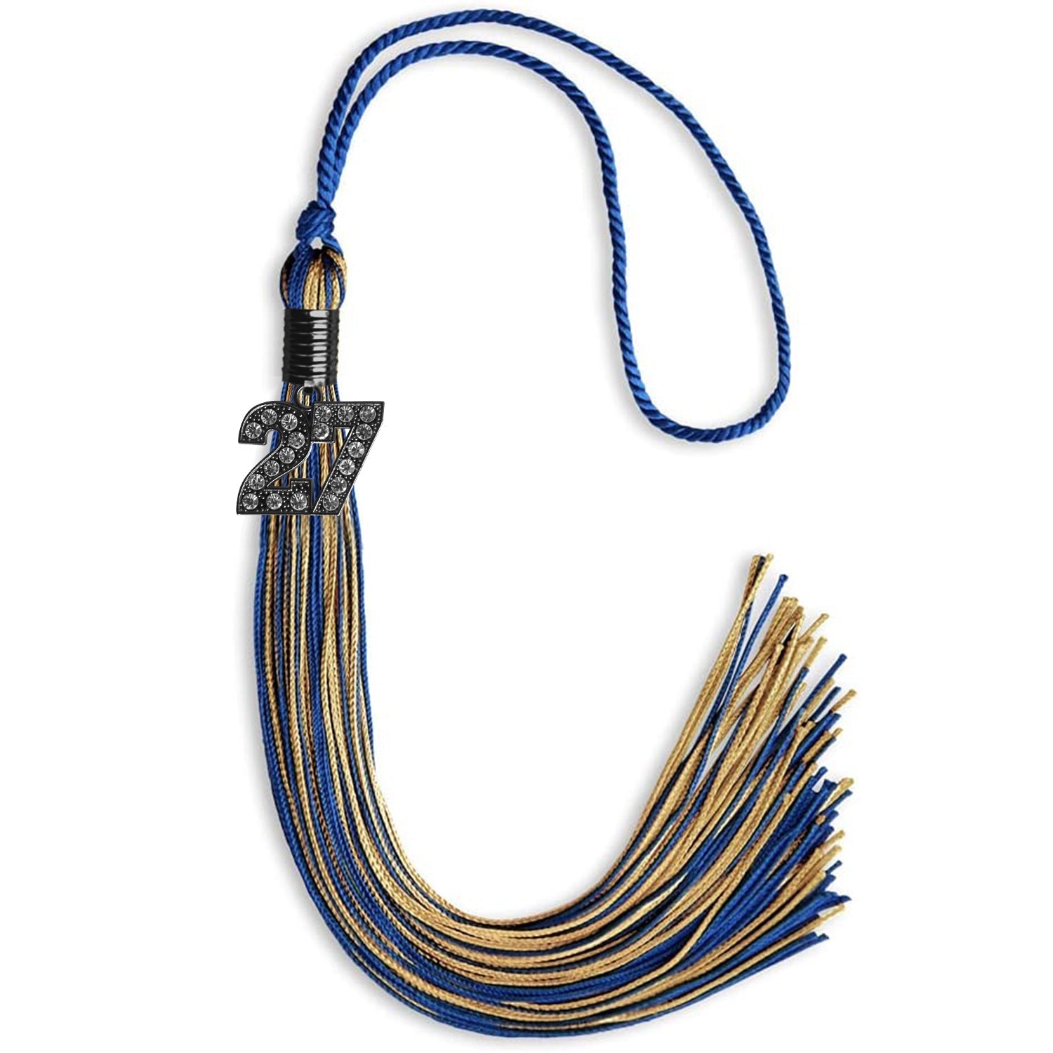 Royal Blue/Antique Gold Mixed Color Graduation Tassel with Black Bling Charm by Wholesale Grad Supply