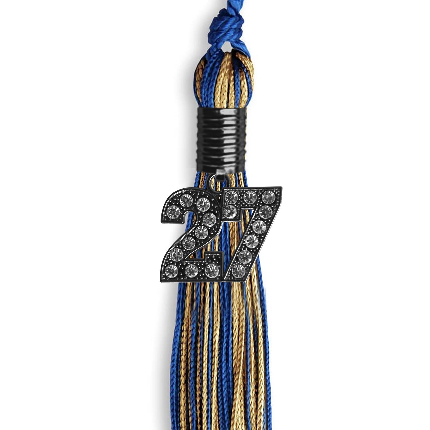 Royal Blue/Antique Gold Mixed Color Graduation Tassel with Black Bling Charm by Wholesale Grad Supply
