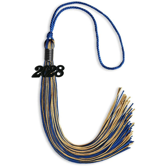 Royal Blue/Antique Gold Mixed Color Graduation Tassel with Black Bling Charm by Wholesale Grad Supply