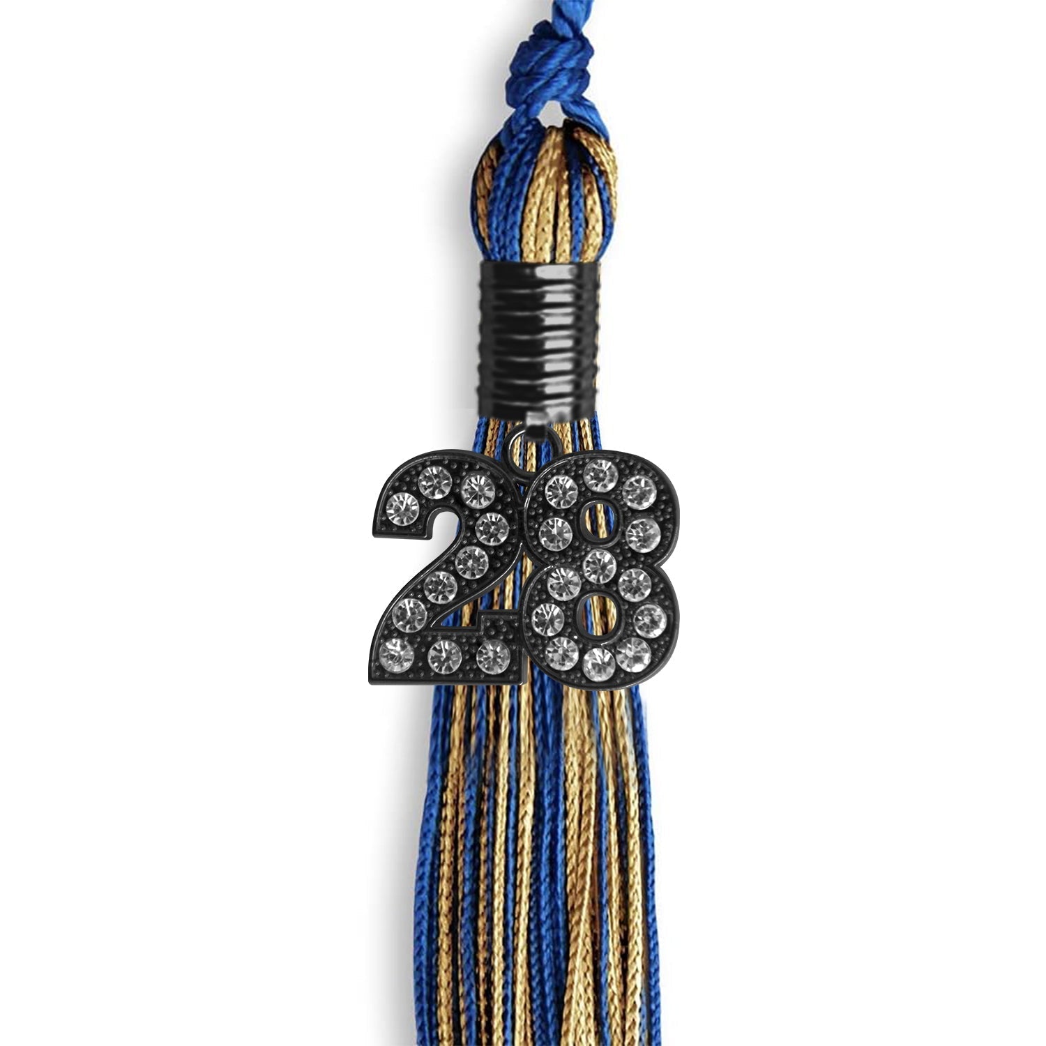 Royal Blue/Antique Gold Mixed Color Graduation Tassel with Black Bling Charm by Wholesale Grad Supply