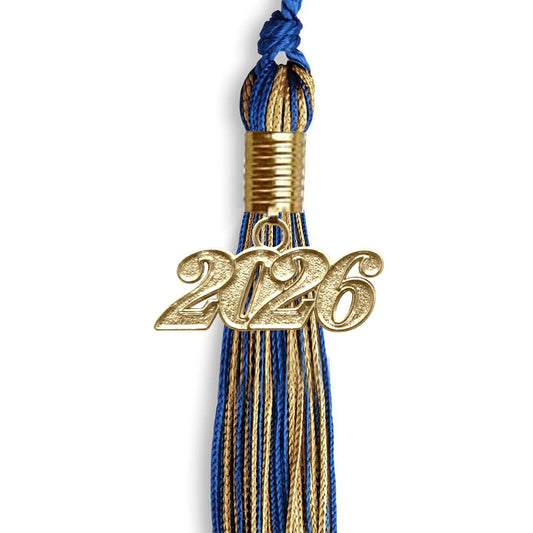 Royal Blue/Antique Gold Mixed Color Graduation Tassel with Gold Bling Charm by Wholesale Grad Supply