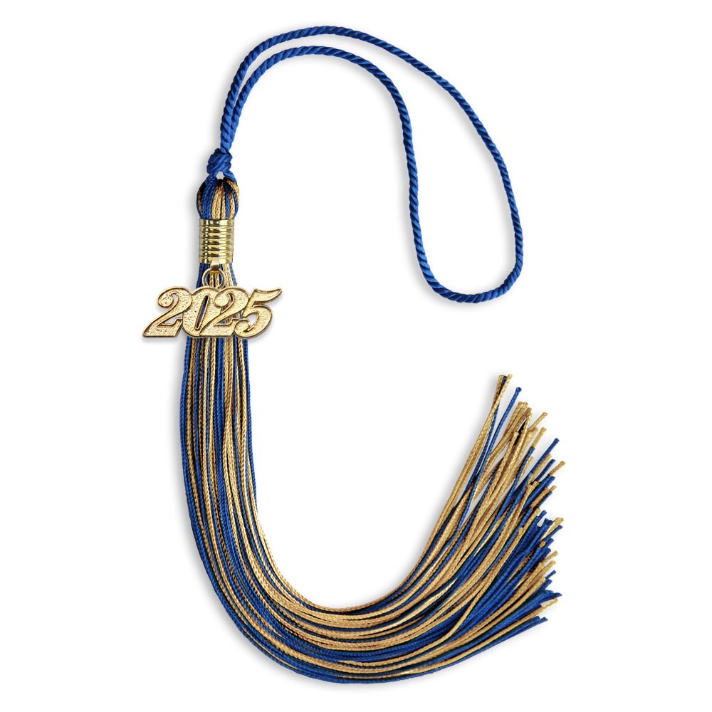 Royal Blue/Antique Gold Mixed Color Graduation Tassel with Gold Bling Charm by Wholesale Grad Supply
