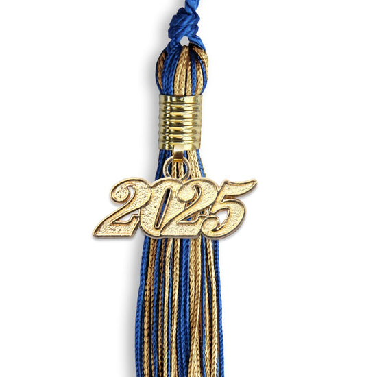 Royal Blue/Antique Gold Mixed Color Graduation Tassel with Gold Bling Charm by Wholesale Grad Supply