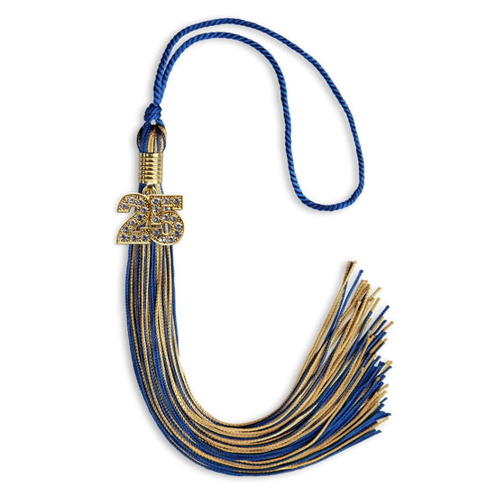 Royal Blue/Antique Gold Mixed Color Graduation Tassel with Gold Bling Charm by Wholesale Grad Supply