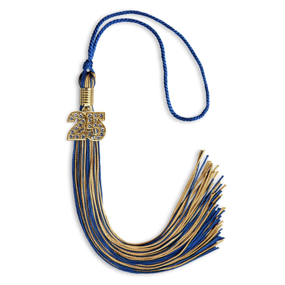Royal Blue/Antique Gold Mixed Color Graduation Tassel with Gold Bling Charm by Wholesale Grad Supply