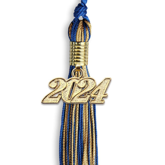 Royal Blue/Antique Gold Mixed Color Graduation Tassel with Gold Bling Charm by Wholesale Grad Supply