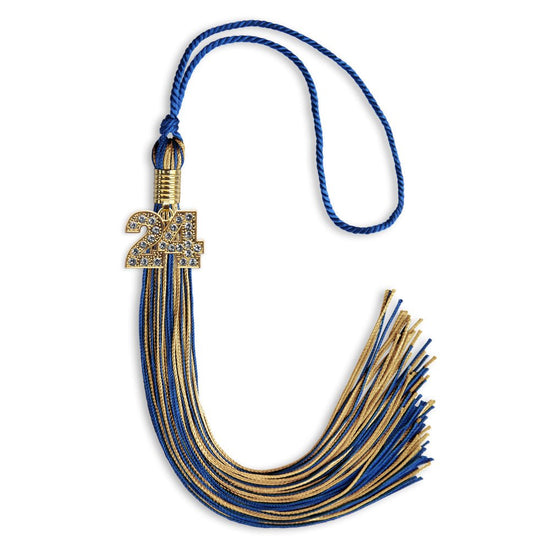 Royal Blue/Antique Gold Mixed Color Graduation Tassel with Gold Bling Charm by Wholesale Grad Supply
