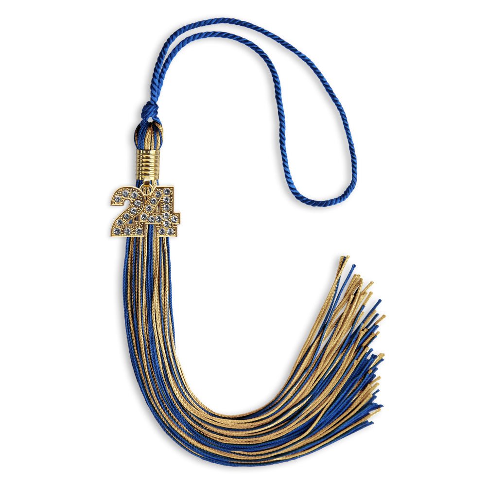 Royal Blue/Antique Gold Mixed Color Graduation Tassel with Gold Bling Charm by Wholesale Grad Supply