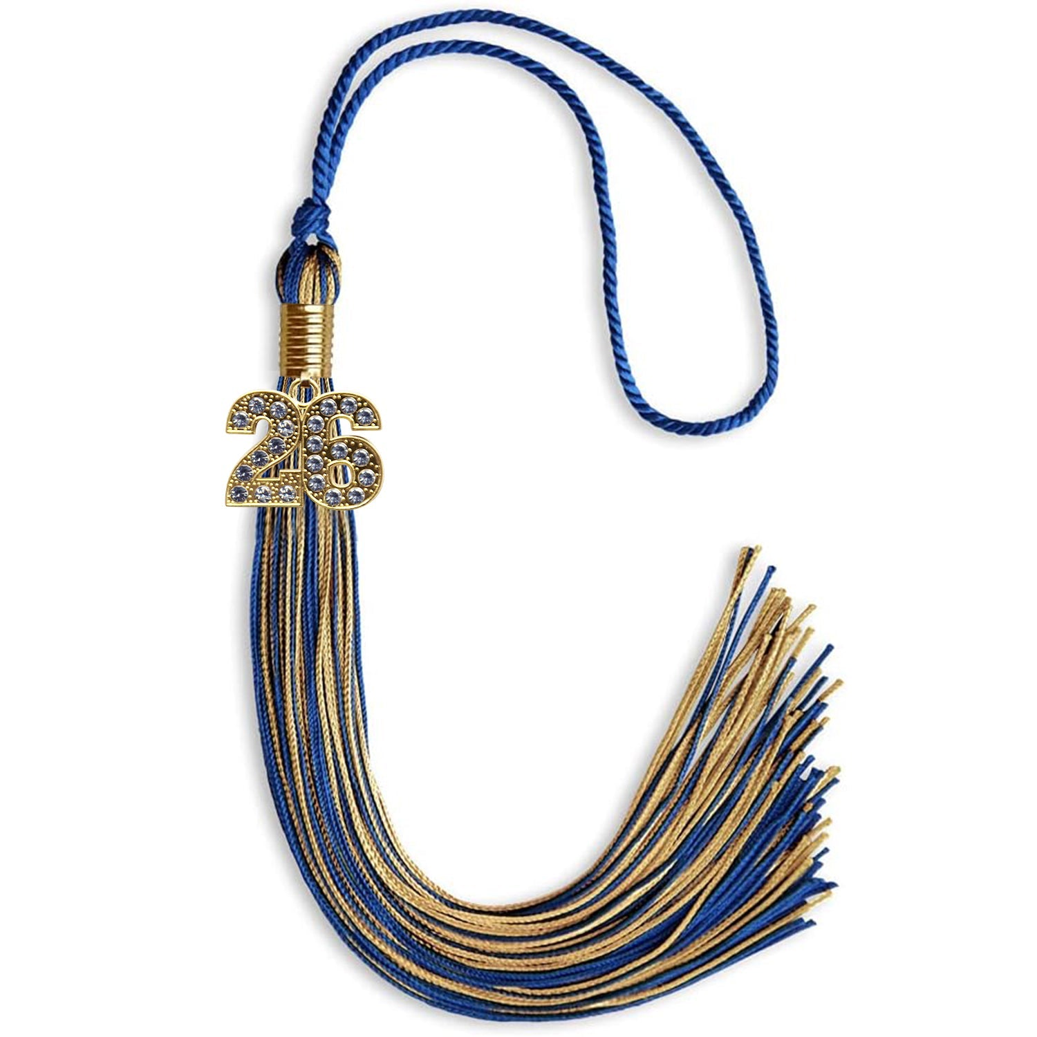 Royal Blue/Antique Gold Mixed Color Graduation Tassel with Gold Bling Charm by Wholesale Grad Supply