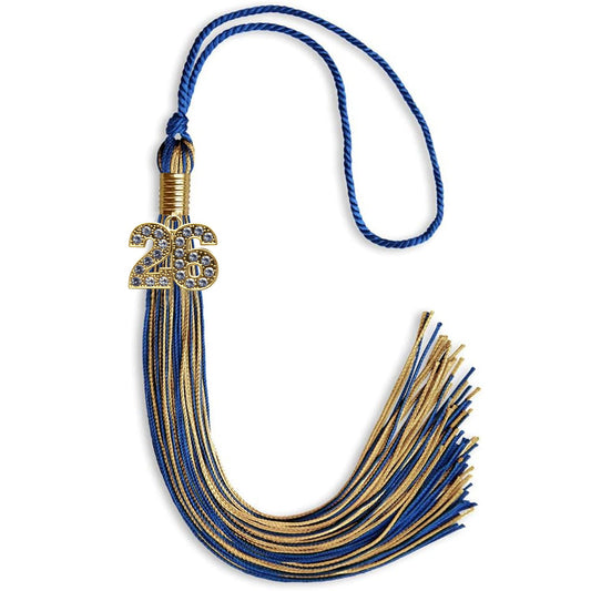 Royal Blue/Antique Gold Mixed Color Graduation Tassel with Gold Bling Charm by Wholesale Grad Supply