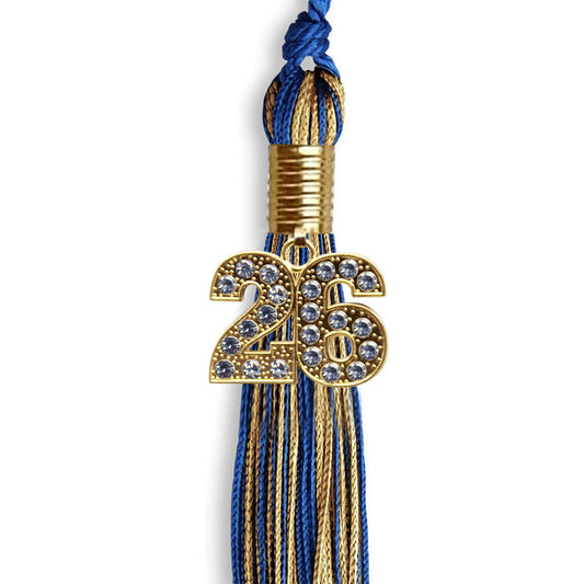 Royal Blue/Antique Gold Mixed Color Graduation Tassel with Gold Bling Charm by Wholesale Grad Supply