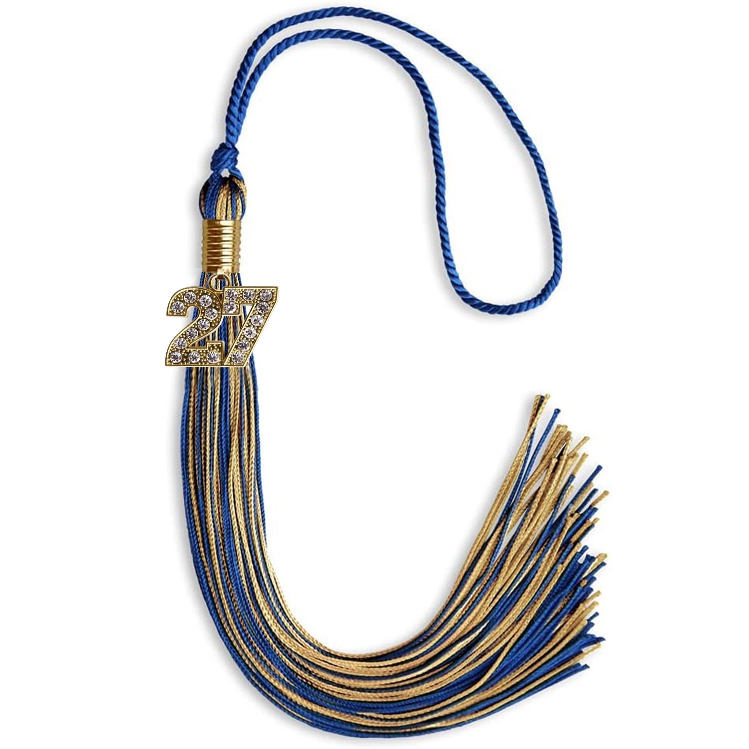 Royal Blue/Antique Gold Mixed Color Graduation Tassel with Gold Bling Charm by Wholesale Grad Supply
