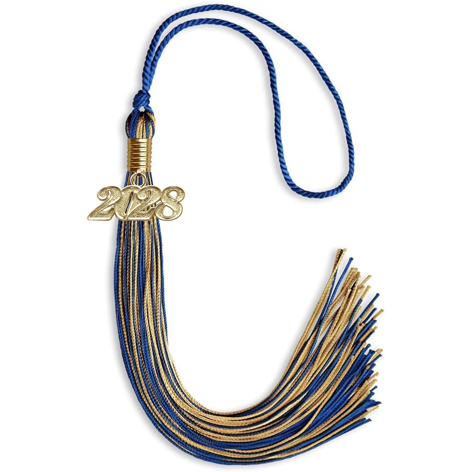 Royal Blue/Antique Gold Mixed Color Graduation Tassel with Gold Bling Charm by Wholesale Grad Supply
