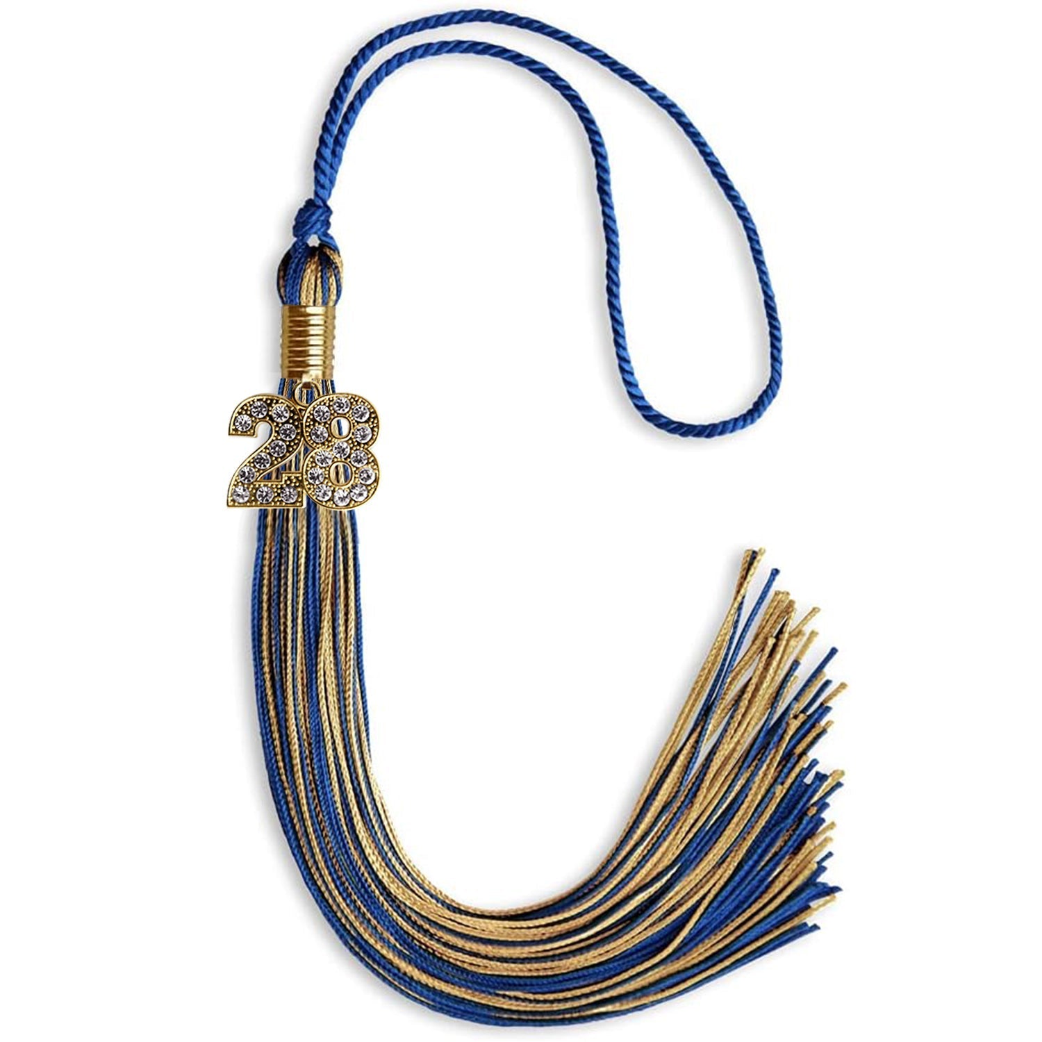 Royal Blue/Antique Gold Mixed Color Graduation Tassel with Gold Bling Charm by Wholesale Grad Supply