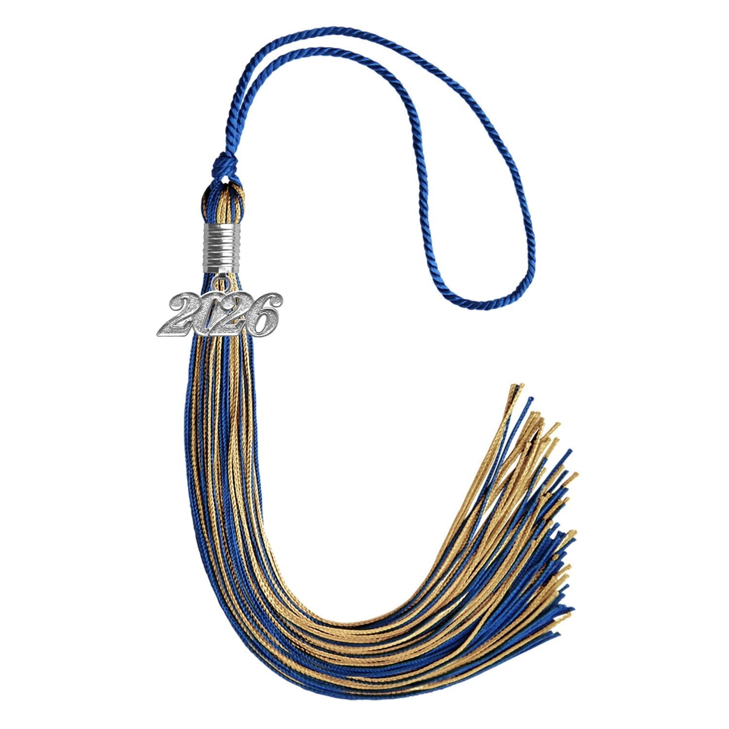 Royal Blue/Antique Gold Mixed Color Graduation Tassel with Silver Bling Charm by Wholesale Grad Supply
