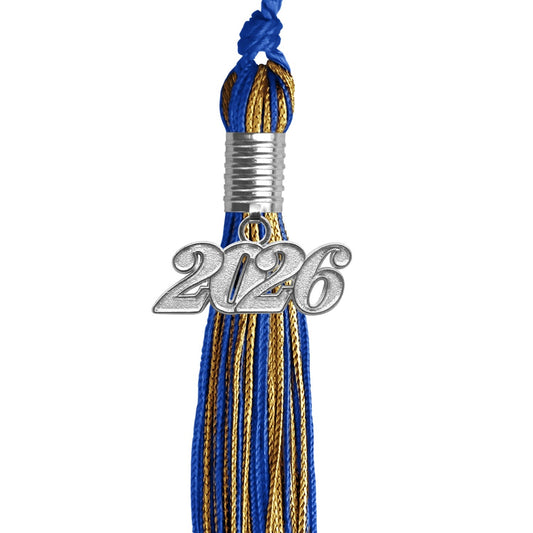 Royal Blue/Antique Gold Mixed Color Graduation Tassel with Silver Bling Charm by Wholesale Grad Supply