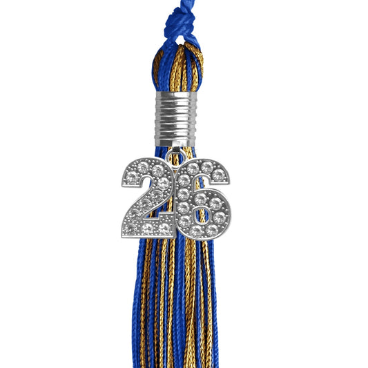 Royal Blue/Antique Gold Mixed Color Graduation Tassel with Silver Bling Charm by Wholesale Grad Supply
