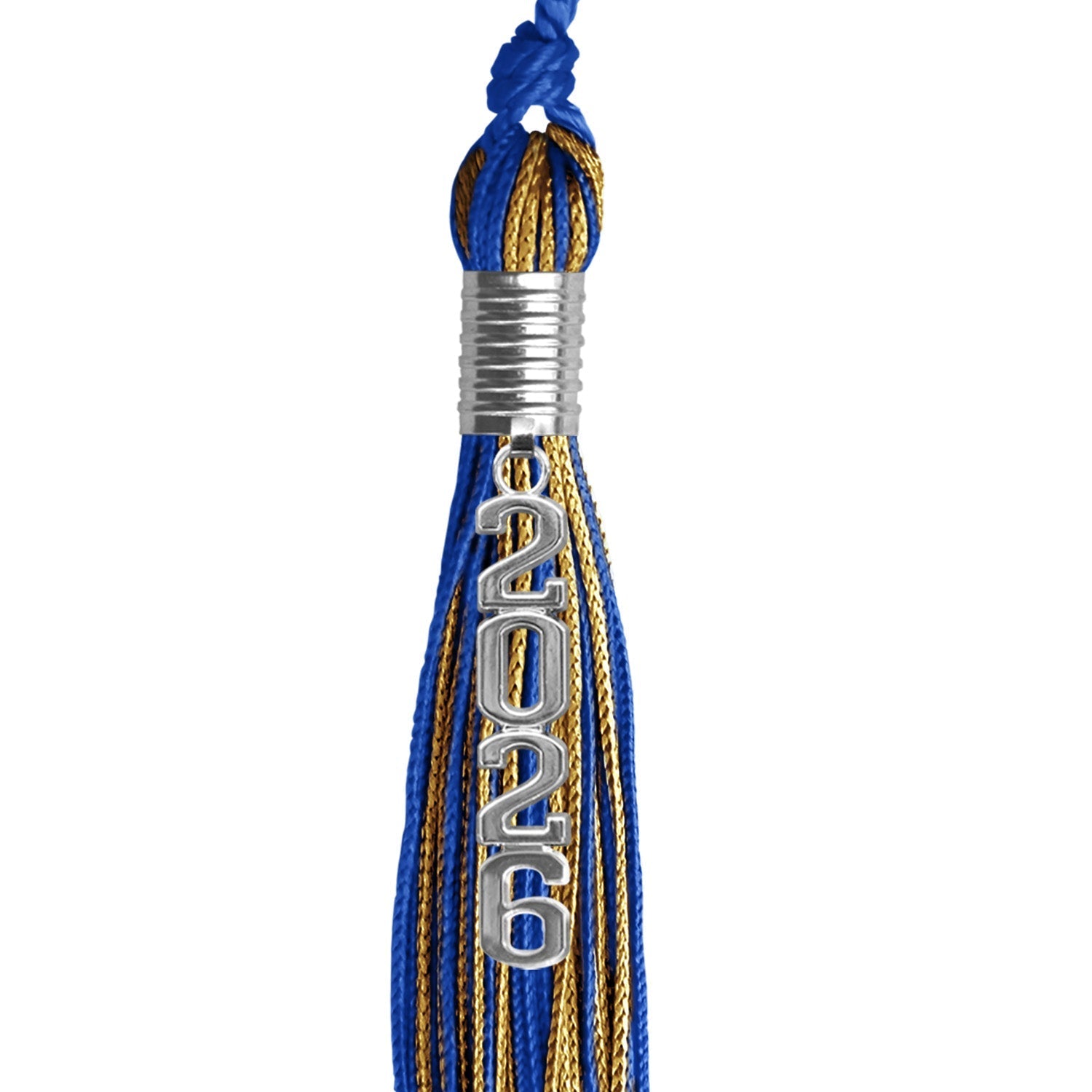 Royal Blue/Antique Gold Mixed Color Graduation Tassel with Stacked Silver Date Drop by Wholesale Grad Supply